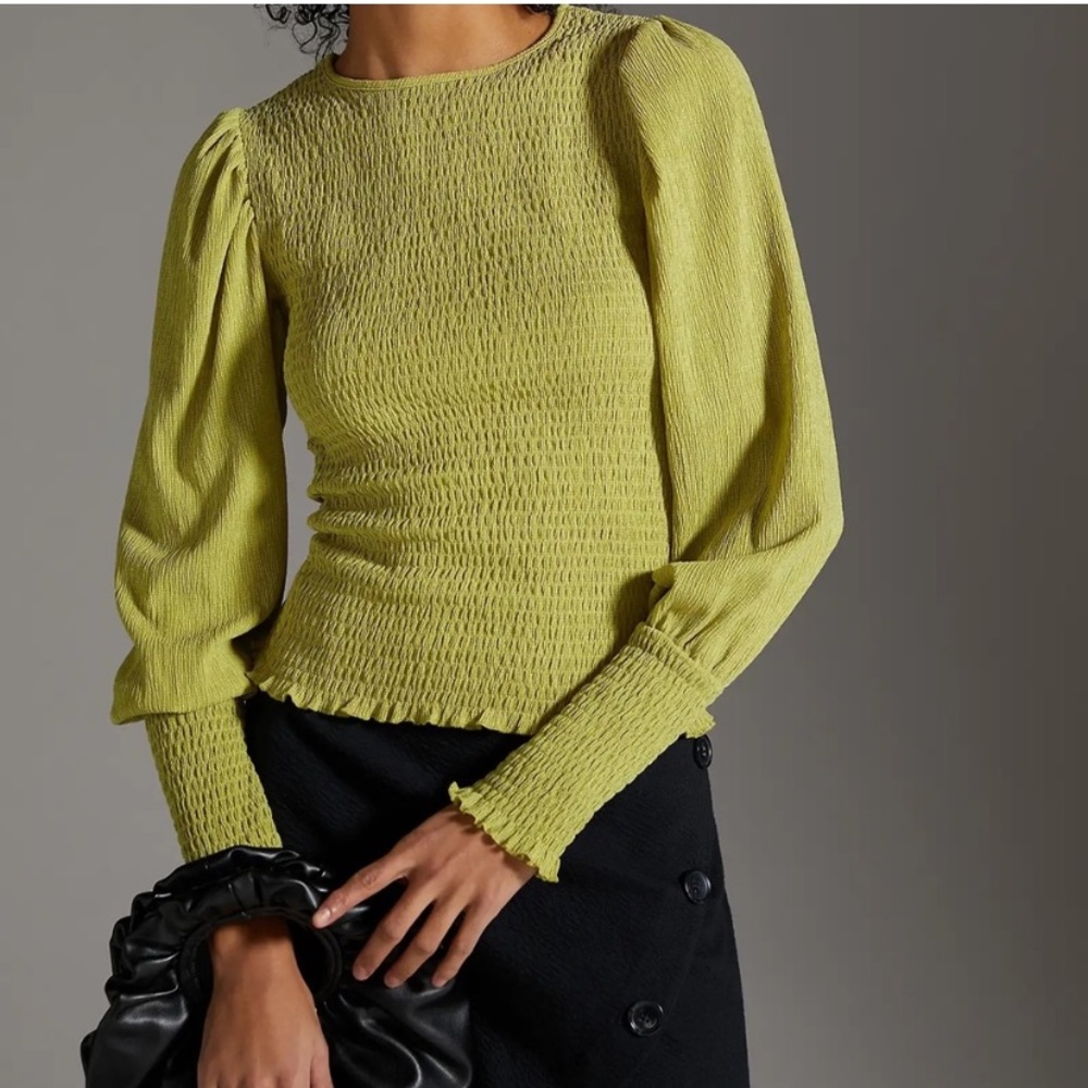 Anthropologie Smocked Puff-Sleeved Top
